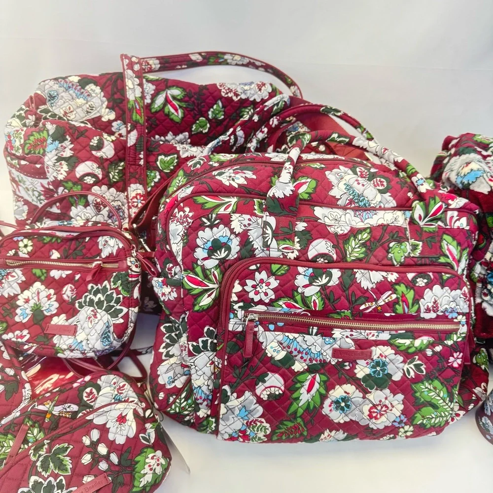 NEW Massive Lot of Vera Bradley Bordeaux Blooms Dragonfly Bags, Robe, Tumbler - Picture 2 of 16